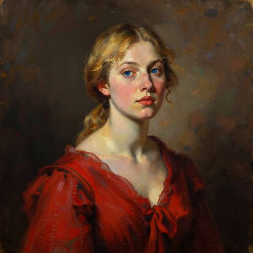 Blue-Eyed Woman in Textured Red Dress