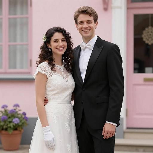 Smiling Couple on Their Wedding Day