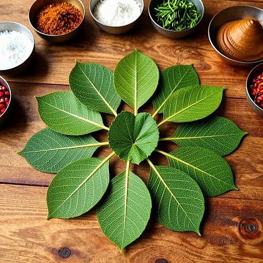 Patra Leaves on Rustic Wooden Table