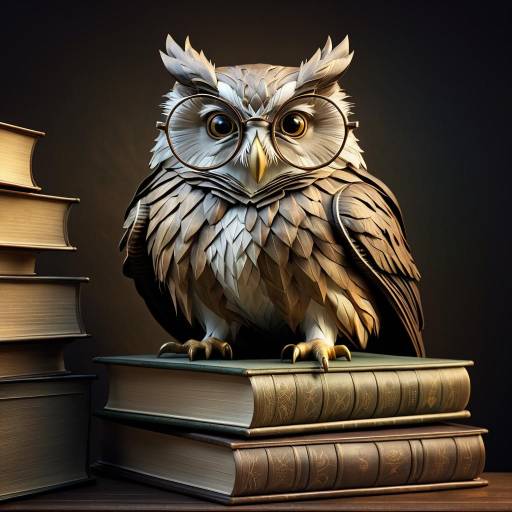 Wise Owl with Spectacles on Books