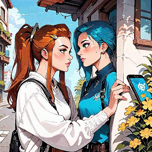 Two Girls in a Bored Outdoor Scene