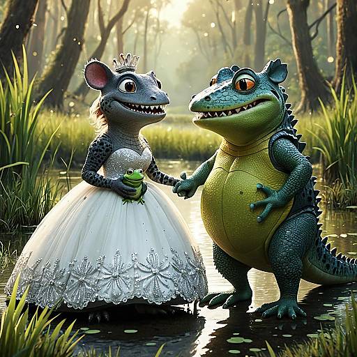 Pixar-style Fantasy Wedding in Mystical Swamp