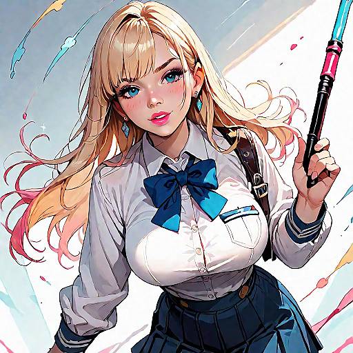 Blonde Anime Girl in School Uniform