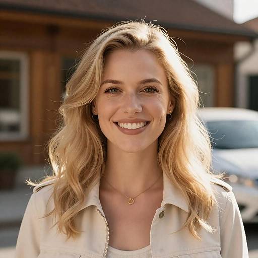 Sunlit Portrait of a Smiling Woman
