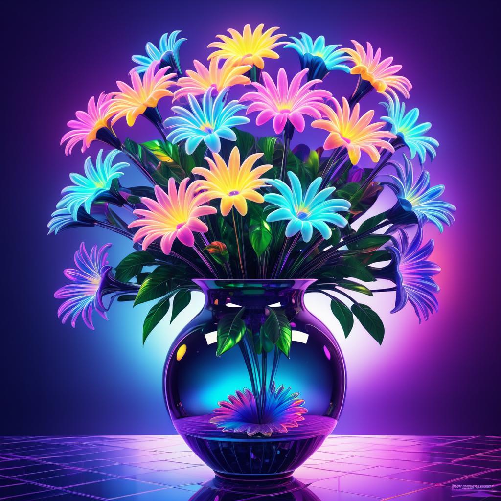 Alien Flowers in Retro-Futuristic Vase