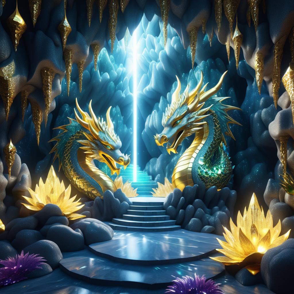 Mystical Cave with Glimmering Dragon