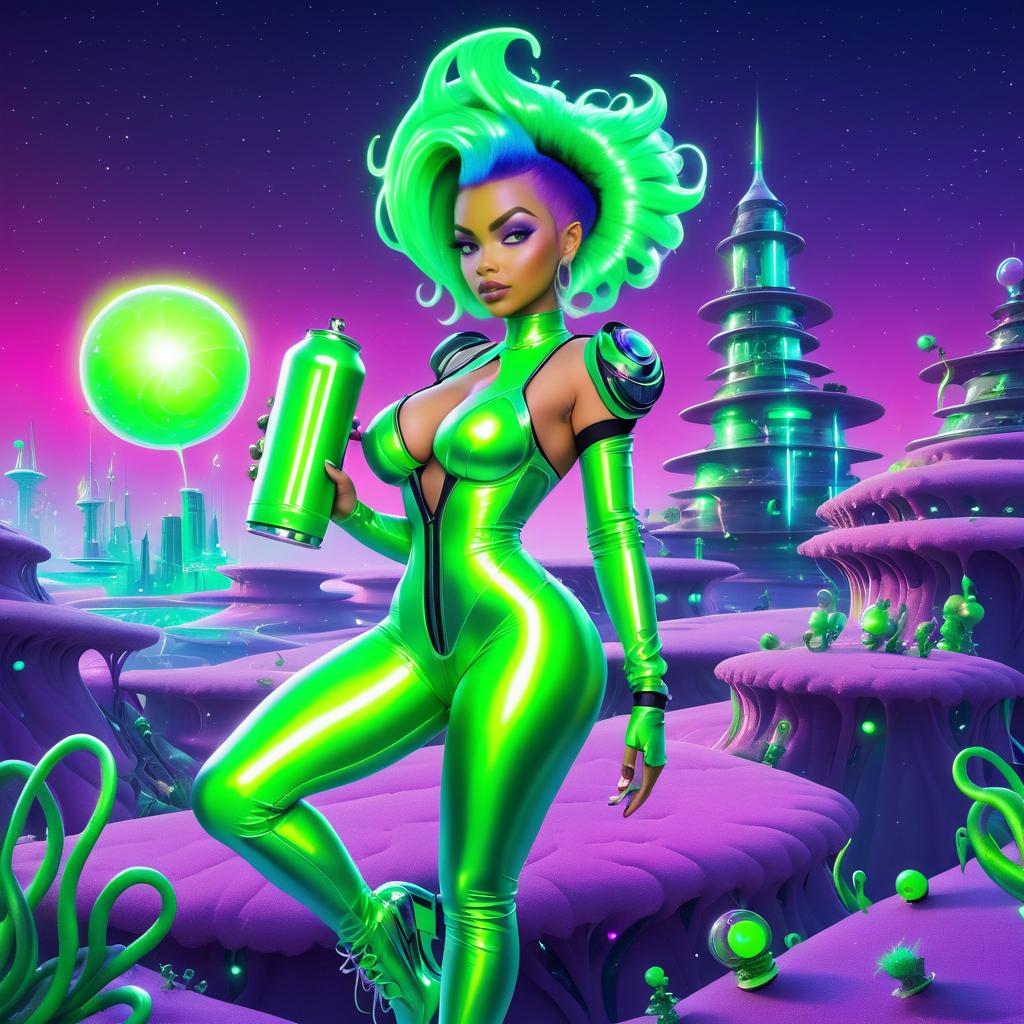 Playful Alien in Holographic Sci-Fi Style