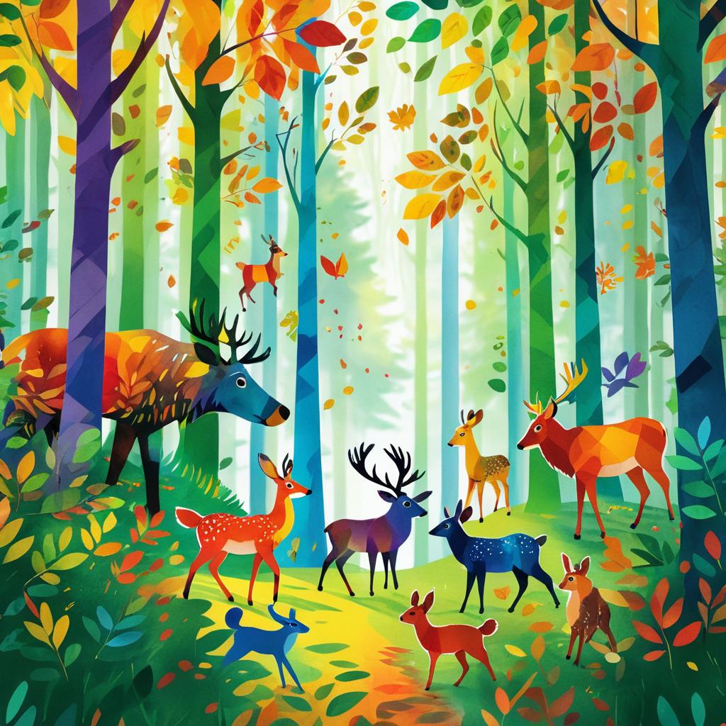 Whimsical Forest Play with Colorful Animals