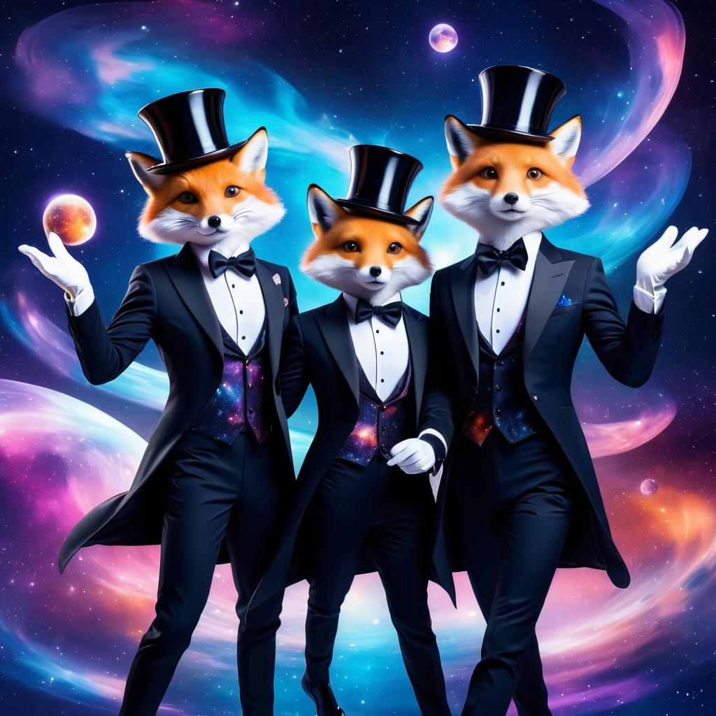 Elegant Foxes in Space: A Surreal Adventure