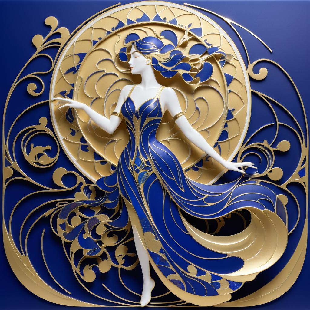 Dynamic Art Nouveau Woman with Lapis Lazuli