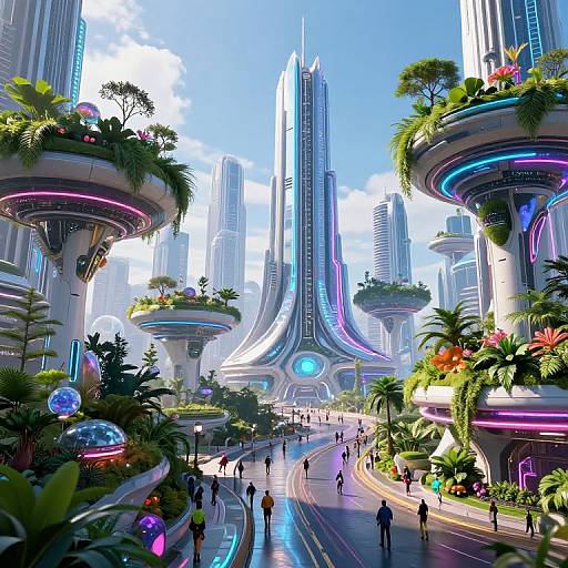 Futuristic Cityscape with Floating Gardens