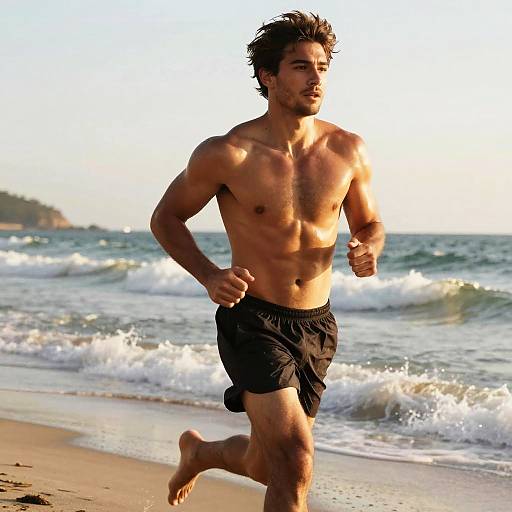Photorealistic Strong Male Running Beach