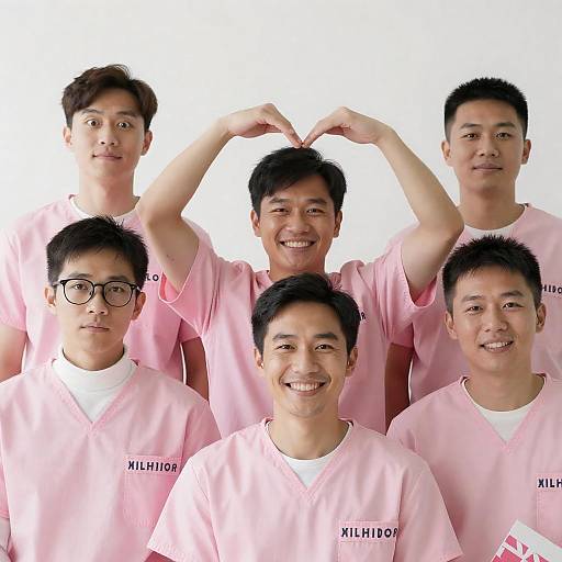 Joyful Group of Men in Pink Shirts