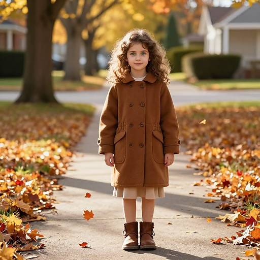 Autumn Girl in Cozy Neighborhood