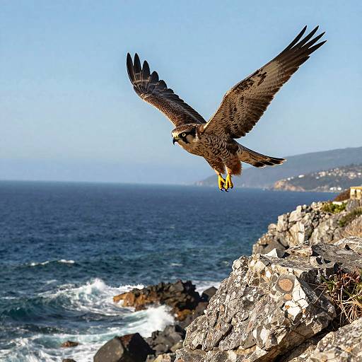 Peregrine Falcon Over Rugged Coastline