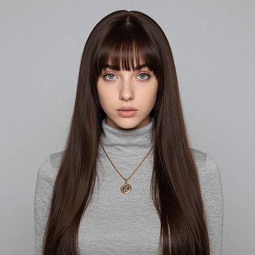 Realistic Portrait of Woman with Bangs