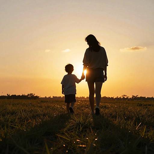 Golden Sunset Walk with Parent and Child
