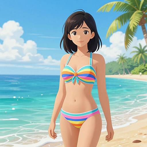 Young Woman Beach Portrait Illustration