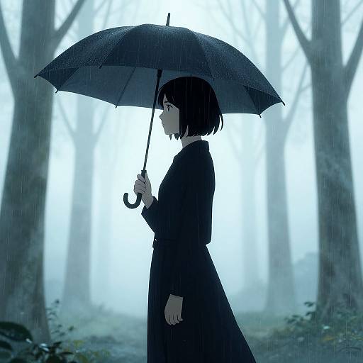 Serene Minimalist Woman with Umbrella