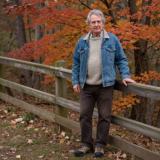 Cozy Fall Outdoors with Middle-Aged Man