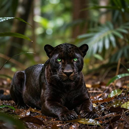 Graceful Black Panther in Rainforest