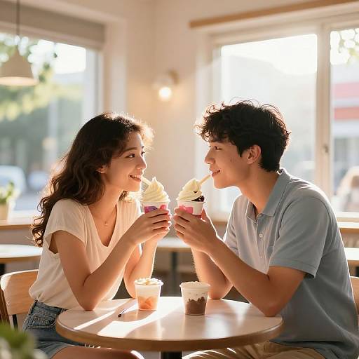 Photorealistic Couple Sharing Ice Cream