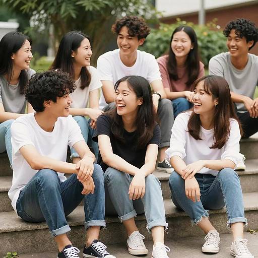 Diverse Young Adults Laughing on Steps