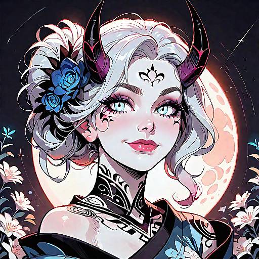 Enchanting Moonlit Japanese Demon Girl