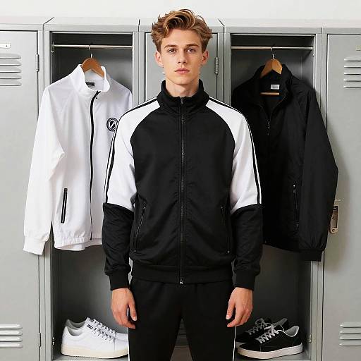 Young Man Posing by School Lockers