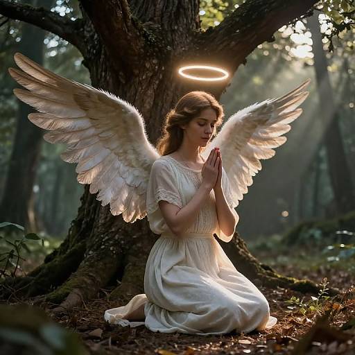 Angel Kneeling in Mystical Forest