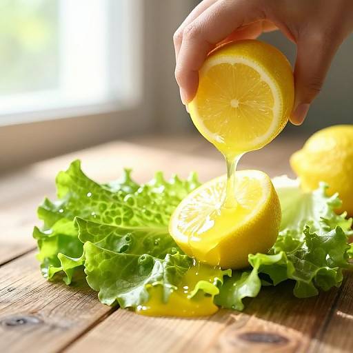 Vibrant Lemon Juice on Fresh Lettuce