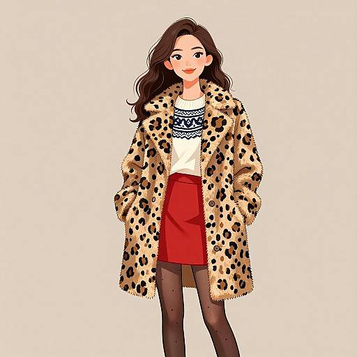 Chic Woman in Leopard Print Coat