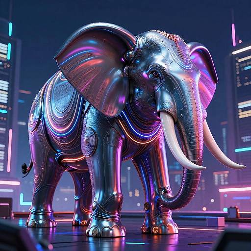 Futuristic Neon Curvyelephant in Cyberpunk City