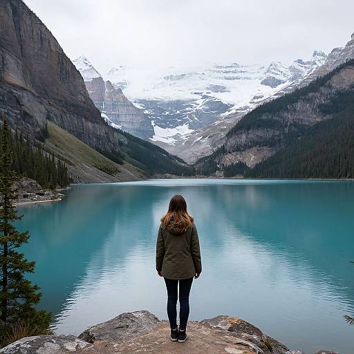 Serene Woman by Turquoise Mountain Lake