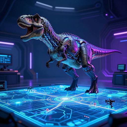 Futuristic Dinosaur AI Battle Strategy