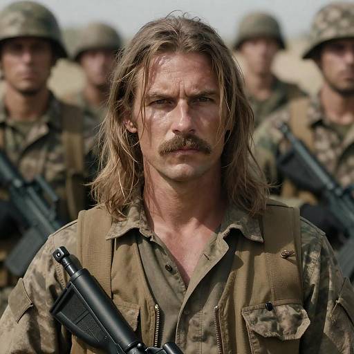 Intense Portrait of a Rugged Soldier