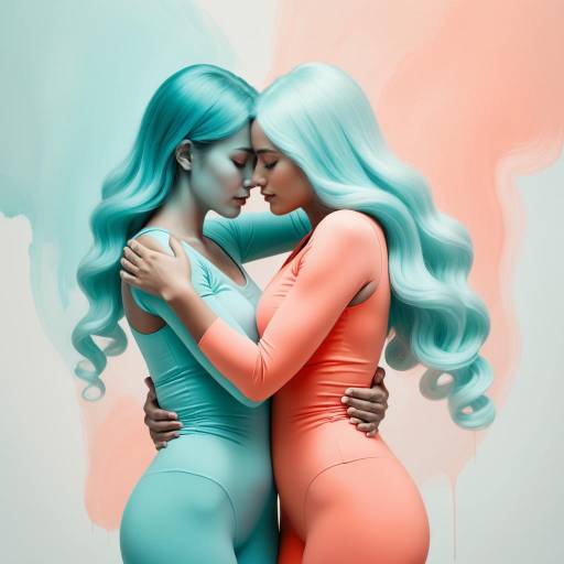 Two Women Embracing with Colored Hair and Bodysuits