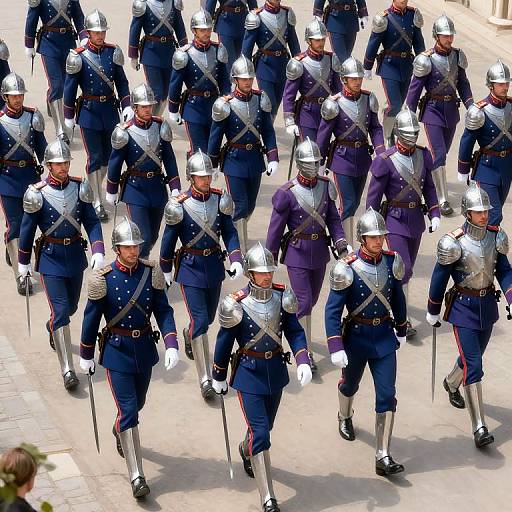 Parade of Knights in Blue and Purple Uniforms