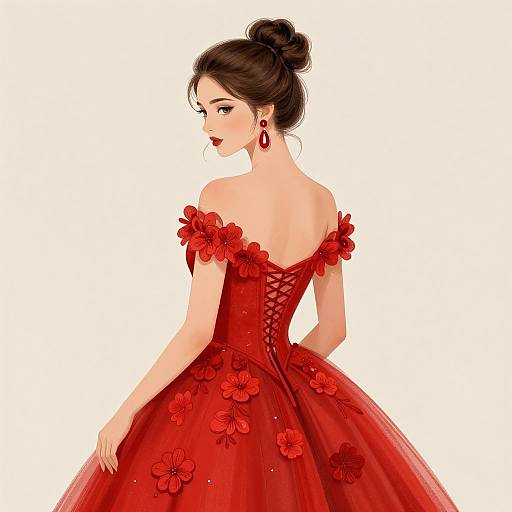 Elegant Woman in Vibrant Red Gown