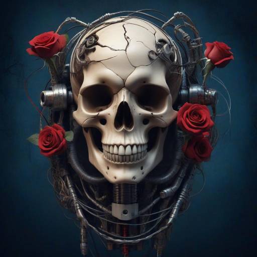 Surreal Sci-Fi Skull and Roses Art