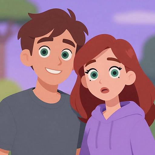 Charming Animated Duo in Colorful Background