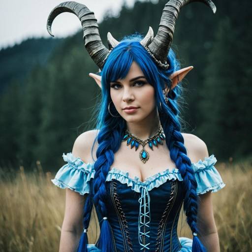 Woman in Fantasy Troll Costume with Horns