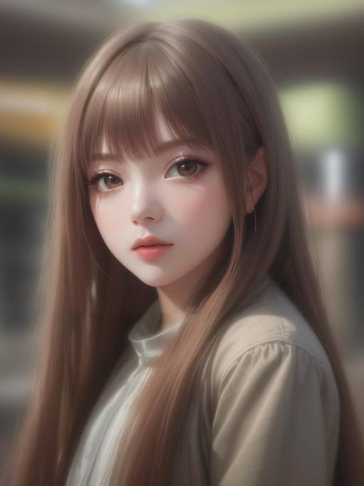 Realistic Portrait of Young Woman with Brown Hair