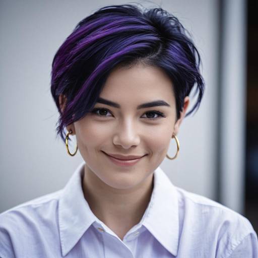 Young Woman with Purple Highlights and Hoop Earrings
