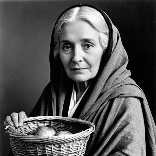 Black and White Portrait of Older Woman with Basket