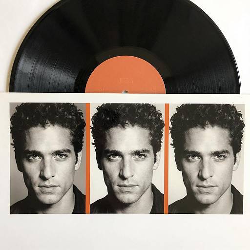 Black Vinyl Record with Triptych Male Portraits