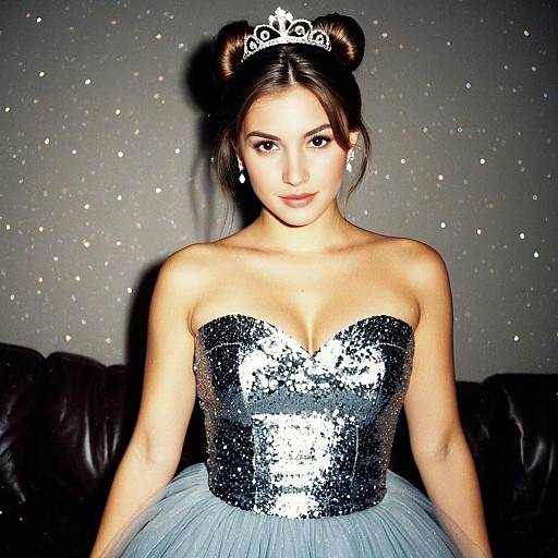 Young Woman in Sparkling Dress with Tiara