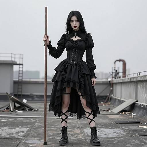 Gothic Victorian Woman on Rooftop