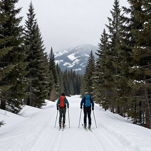Serene Skiing Through Snowy Trail