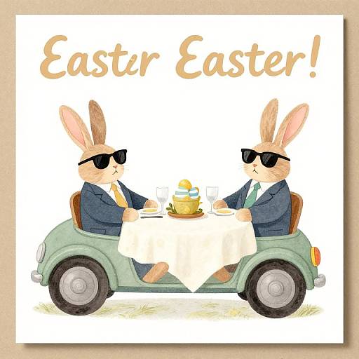 Vintage Car Easter Bunny Holiday Card